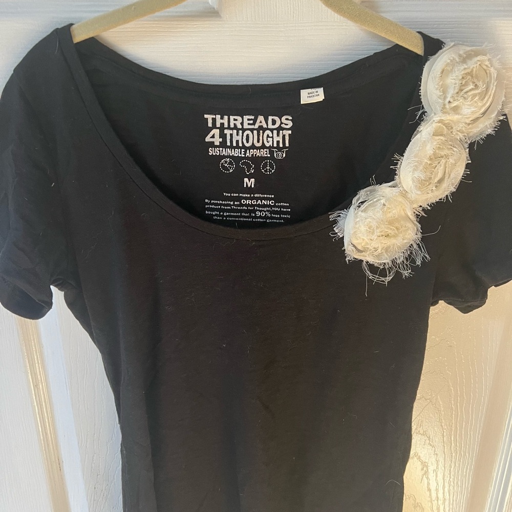 Threads 4 Thoughts Black T-Shirt with White Flower detail
